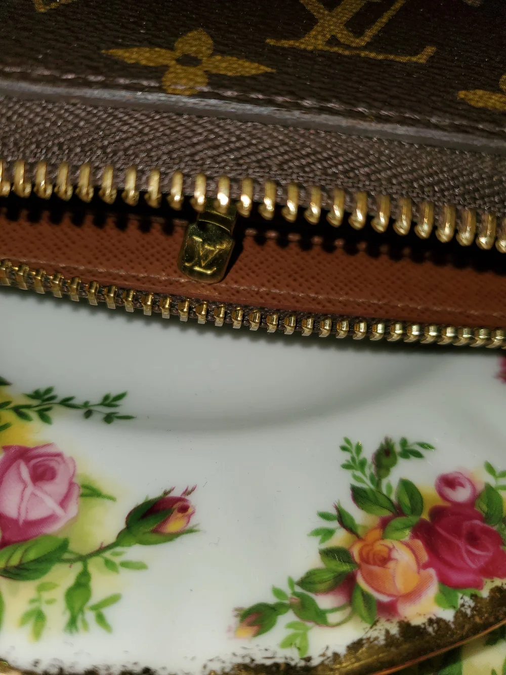 Louis Vuitton Brown Monogram Zip Wallet with Gold-Tone Hardware